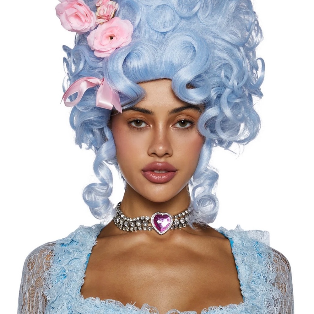 Marie Antoinette Halloween Pastel Blue Wig with Pink Floral Accents new!